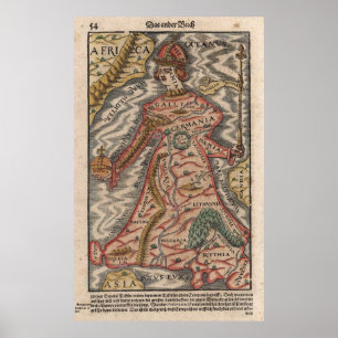 Pôster Mapa da Europa como Rainha (1570)