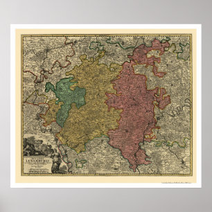 Pôster Mapa da Europa no Luxemburgo em 1712