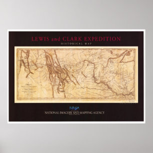 Pôster Mapa da expedição de Lewis e de Clark