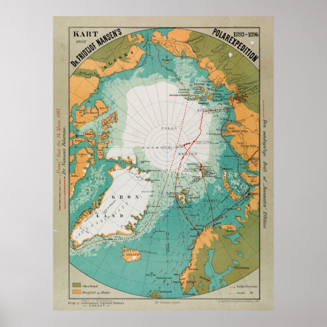 Poster Mapa da Expedição Polar de Fridtjof Nansen (Frente)