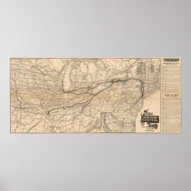 Pôster Mapa da ferrovia Central e do Rio Hudson de Nova I (Frente)