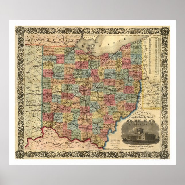 Poster Mapa da ferrovia de Ohio 1854 (Frente)