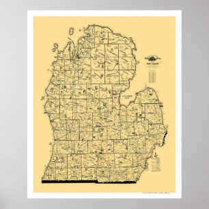 Pôster Mapa da Ferrovia do Michigan em 1897