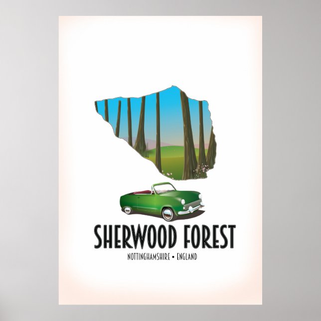Poster Mapa da Floresta Sherwood Nottinghamshire (Frente)