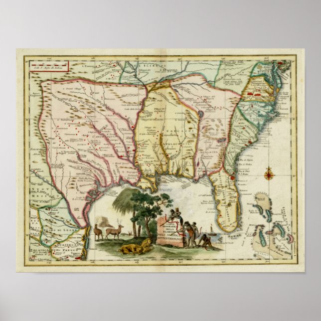 Poster Mapa da Flórida 1740 (Frente)