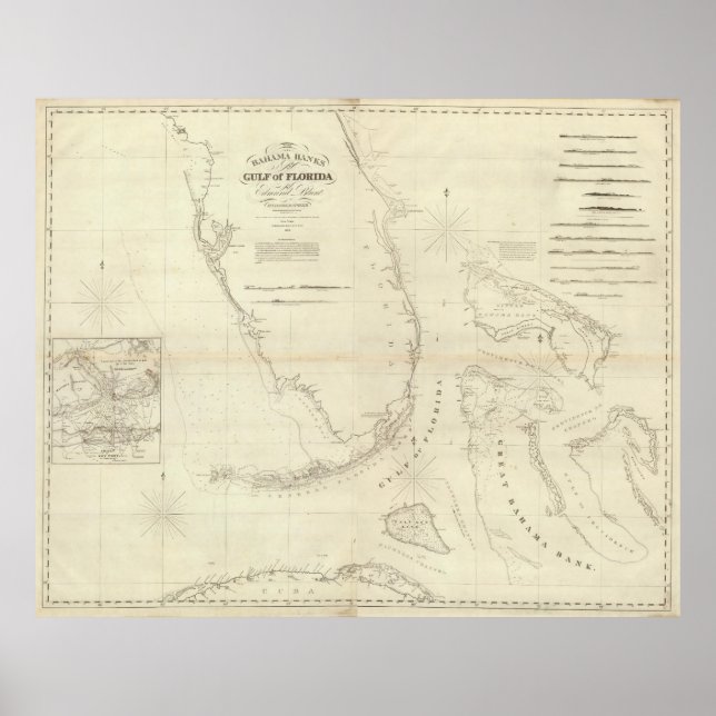 Poster Mapa da Flórida e das Bahamas (1827) (Frente)