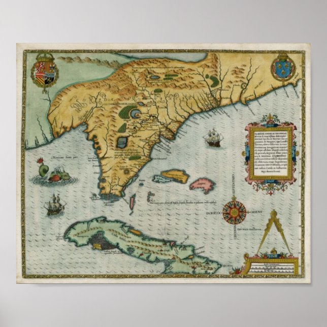 Poster Mapa da Flórida em 1591 (Frente)