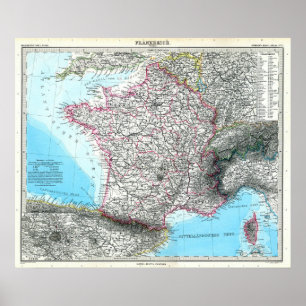 Poster Mapa da França (1891)