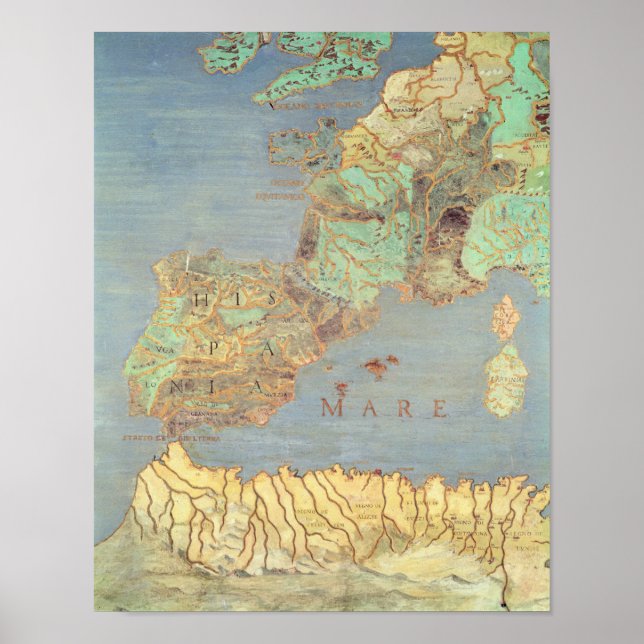 Poster Mapa da França, da Espanha e do Noroeste da África (Frente)