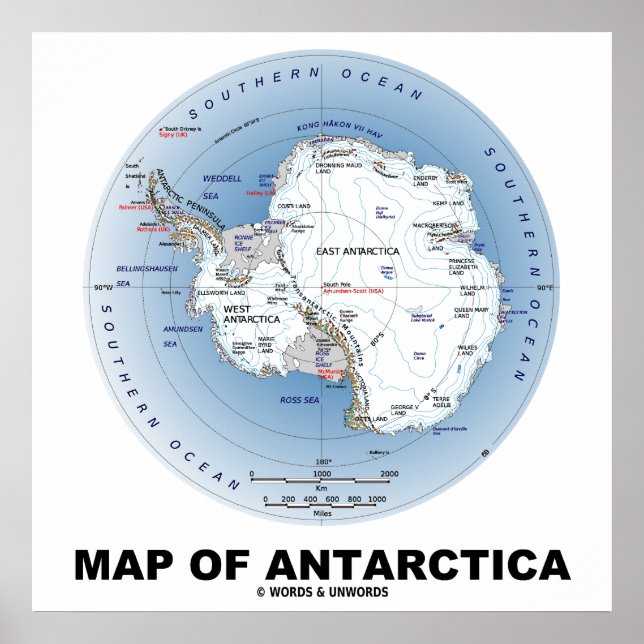 Pôster Mapa Da Geografia Da Antártica (Frente)