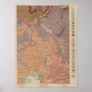 Poster Mapa da geologia, peça nacional de Yellowstone,