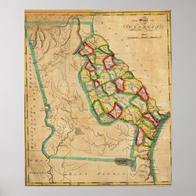 Pôster Mapa da Geórgia (Frente)