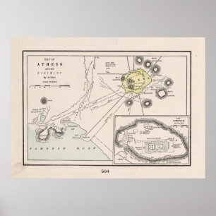 Poster Mapa da Grécia de Atenas (1901)