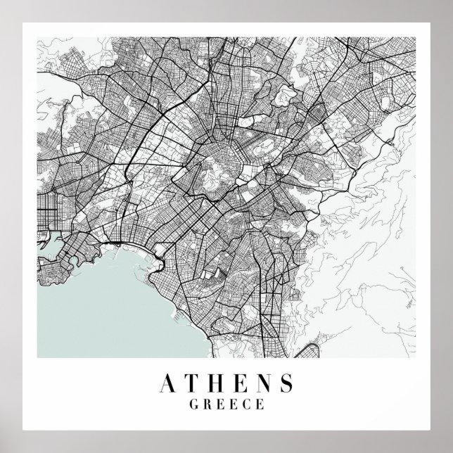 Poster Mapa da Grécia de Atenas Blue Water Street (Frente)