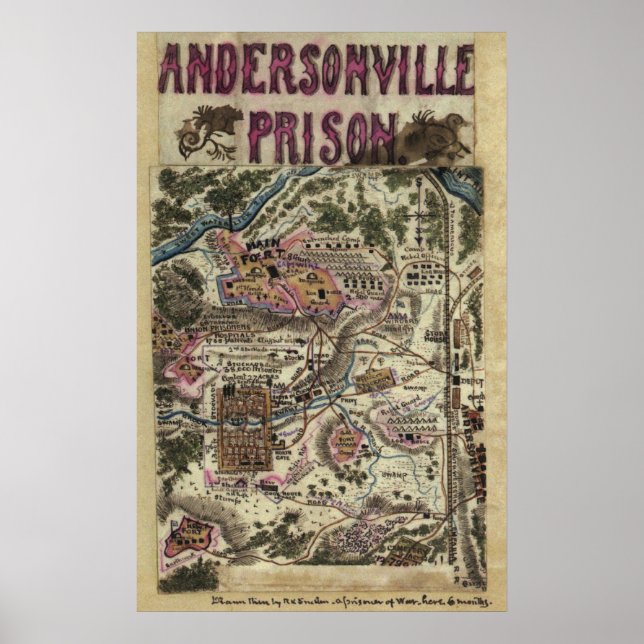 Poster Mapa da Guerra Civil da Prisão de Andersonville (Frente)