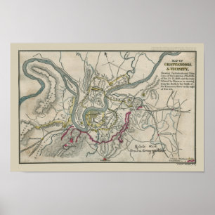 Pôster Mapa da guerra civil de Chattanooga e de