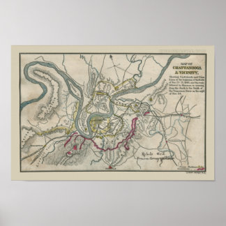 Pôster Mapa da Guerra Civil de Chattanooga e de Vizinhanç