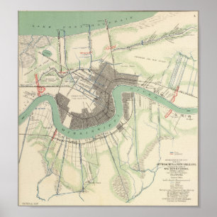 Pôster Mapa da Guerra Civil de Nova Orleans, 1863