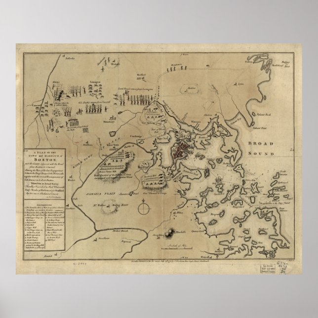 Poster Mapa da Guerra Revolucionária de Boston (1775) (Frente)