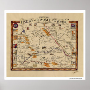 Pôster Mapa da história e do romance de Wyoming