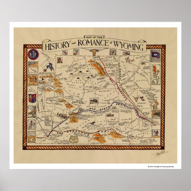 Pôster Mapa da História e Romance do Wyoming (Frente)