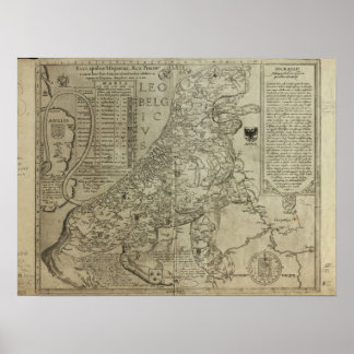 Poster Mapa da Holanda 1583 - Leo Belgicus