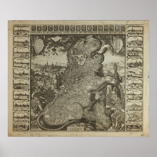 Pôster Mapa da Holanda 1609 - Claes Jansz Visscher (Frente)
