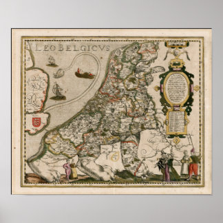 Pôster Mapa da Holanda 1617 - Leo Belgicus