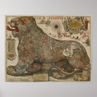 Poster Mapa da Holanda e da Bélgica - 1630