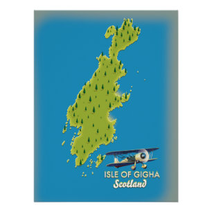 Pôster Mapa da Ilha de Gigha Escócia