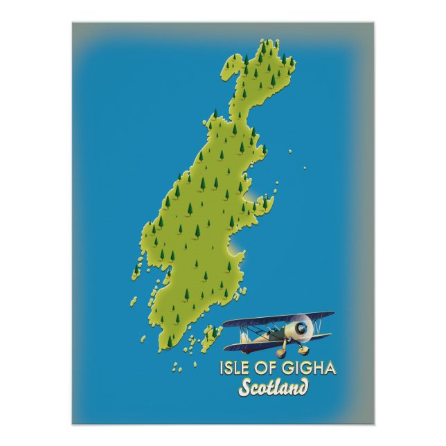 Pôster Mapa da Ilha de Gigha Escócia (Frente)