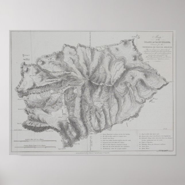 Pôster Mapa da Ilha de Helena Santo (Frente)