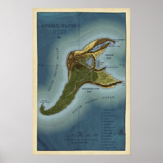 Poster Mapa da Ilha de Lincoln de Jules Verne