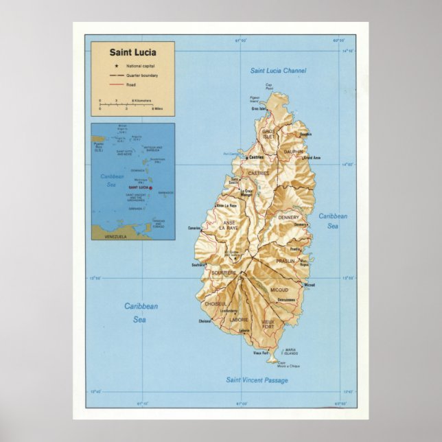 Poster Mapa da Ilha de Lúcia rua (1991) (Frente)