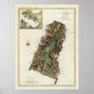 Poster Mapa da Ilha de Lúcia, Rua antiga (1794)