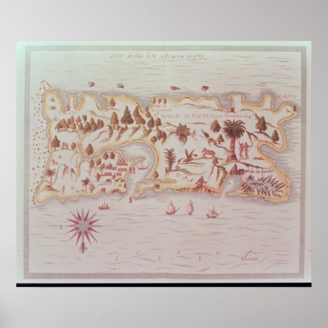 Poster Mapa da ilha de Porto Rico, 1599 (Frente)