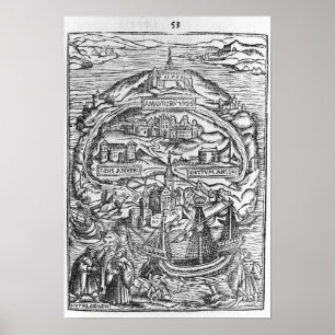 Poster Mapa da ilha de Utopia, frontispiece do livro