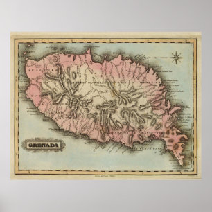 Poster Mapa da Ilha de Vintage Grenada (1823)