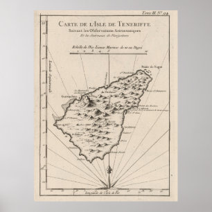 Poster Mapa da Ilha de Vintage Tenerife (1764)