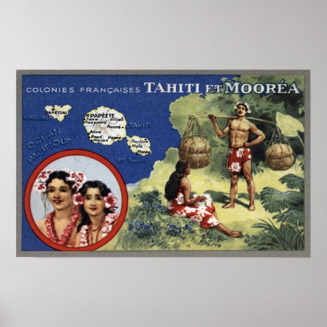 Poster Mapa da Ilha e da Ilha de Moorea (Frente)