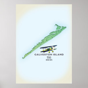 Poster Mapa da Ilha Galveston Texas EUA