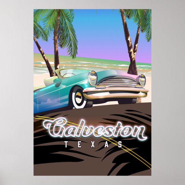 Poster Mapa da ilha Galveston Texas USA (Frente)