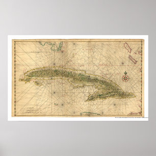 Pôster Mapa Da Ilha Inicial De Cuba 1639