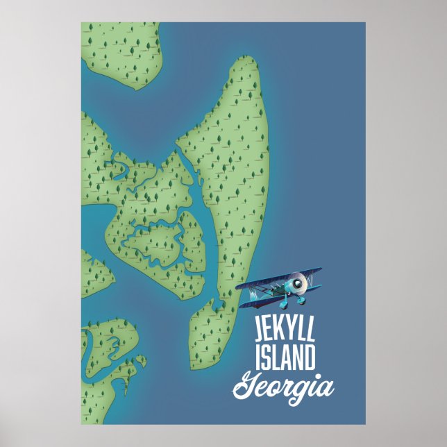 Poster Mapa da Ilha Jekyll Geórgia EUA (Frente)