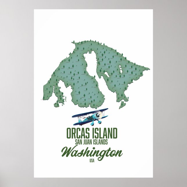 Poster Mapa da Ilha Orcas, Washington, EUA (Frente)