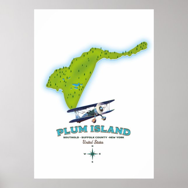 Poster Mapa da Ilha Plum, Southold, condado de Suffolk, N (Frente)