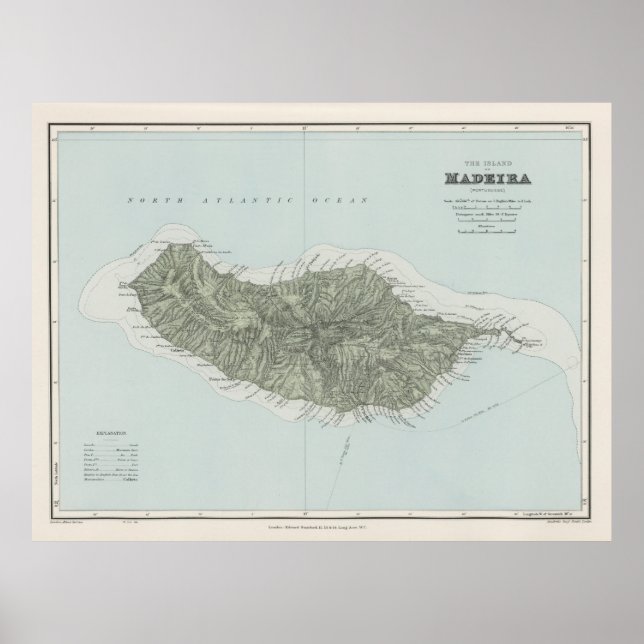 Poster Mapa da Ilha Vintage na Madeira (1904) (Frente)