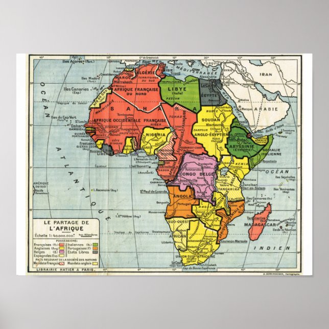 Pôster Mapa da imagem da África do Sul, texto em francês (Frente)