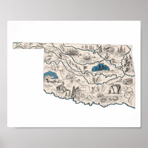 Pôster Mapa da imagem do vintage de Oklahoma
