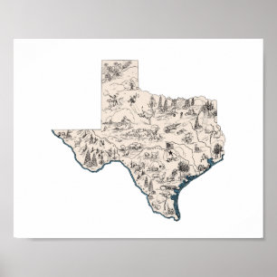 Poster Mapa da imagem do vintage de Texas